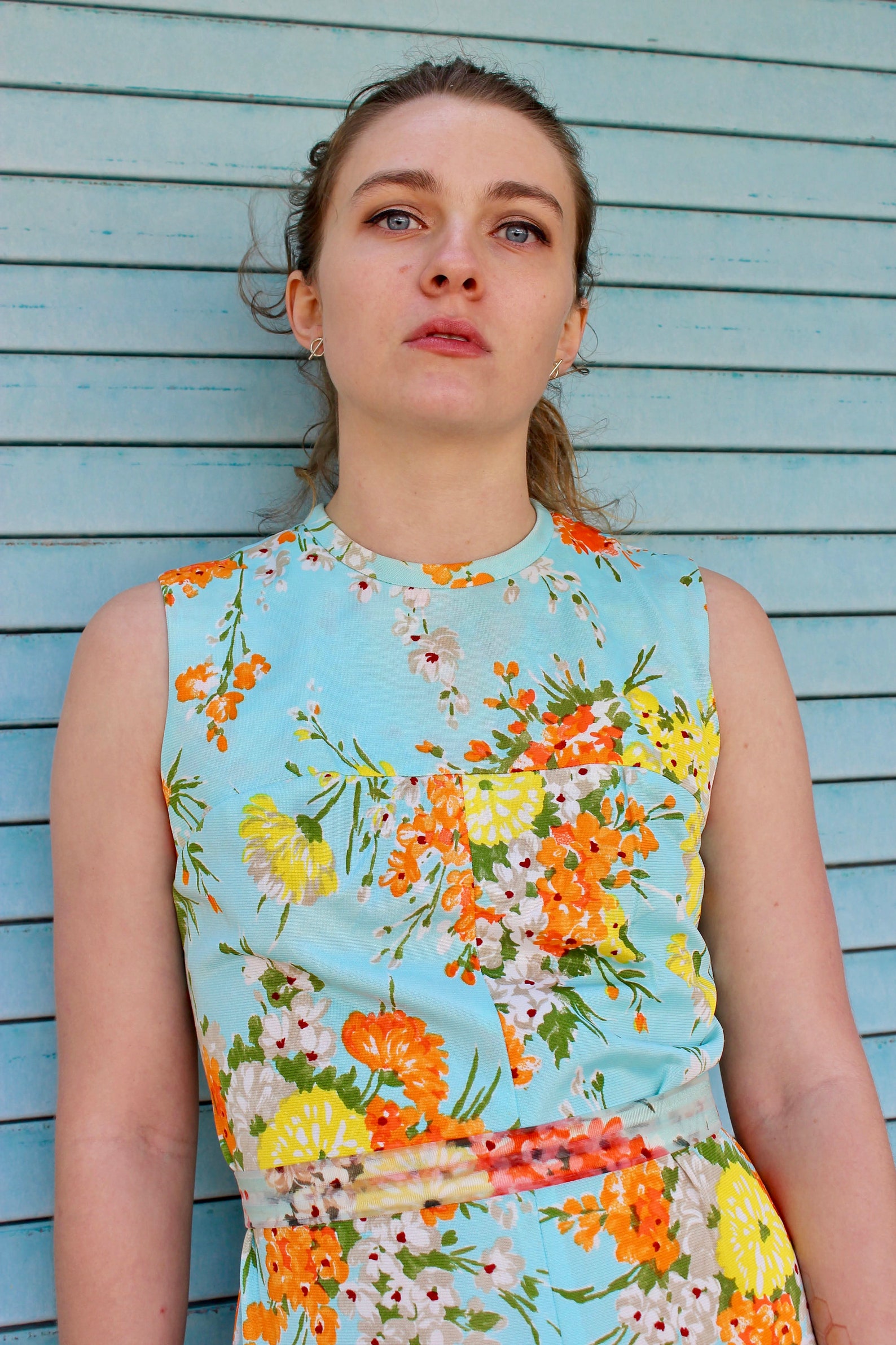 70s Flower Print Maxi Dress/ Baby Blue Flower Print Dress/ Etsy