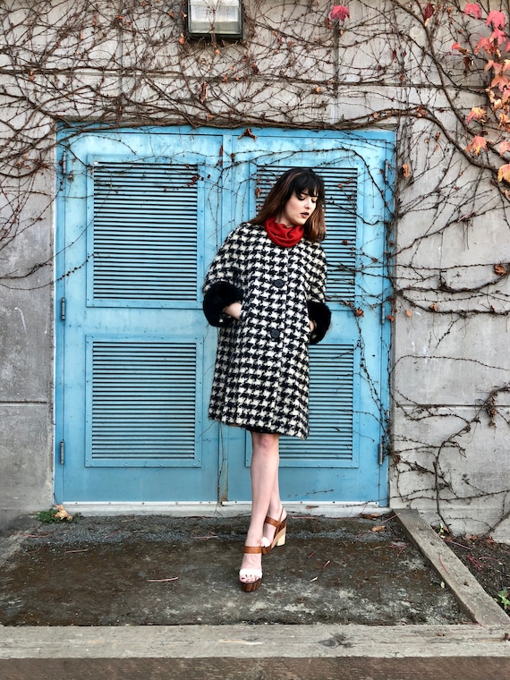 Vintage 60s Mohair Swing Coat: Gingham Fur Trim A-line - Etsy