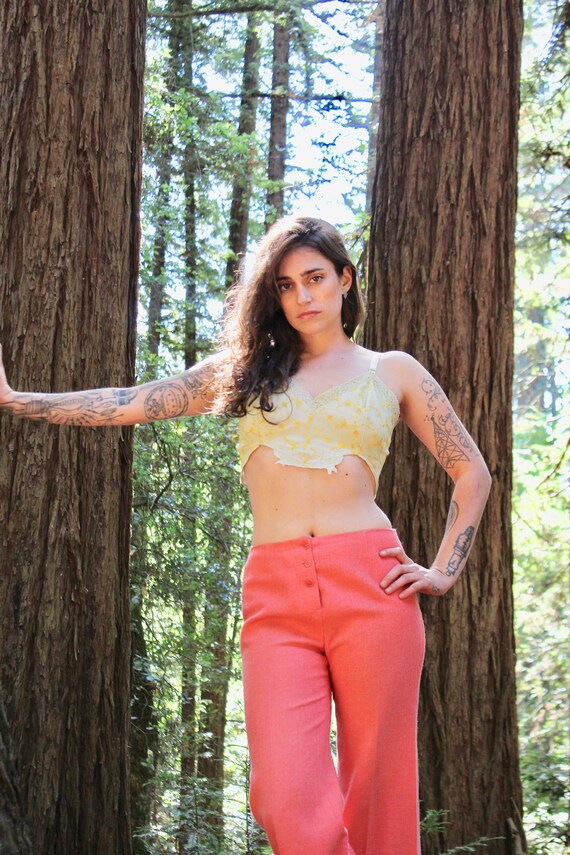 70s Peach Bell Bottom Pants/ 70s Wool Bell Bottoms/ P… Gem