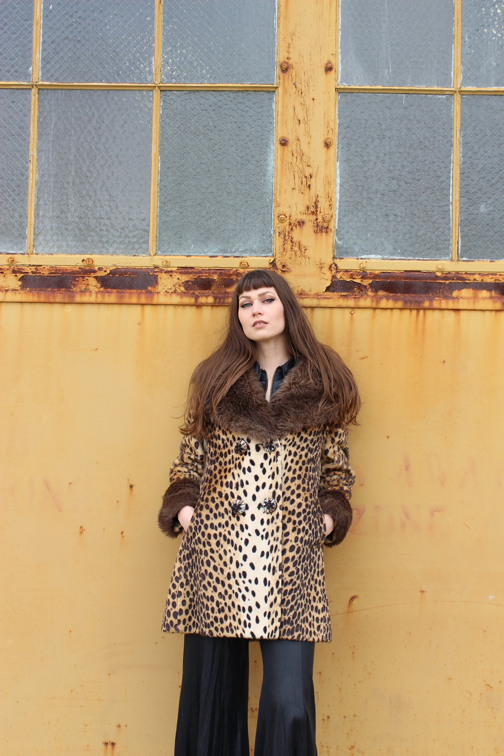 Vintage 70s Leopard Print Faux Fur Peacoat - Penny Lane Style