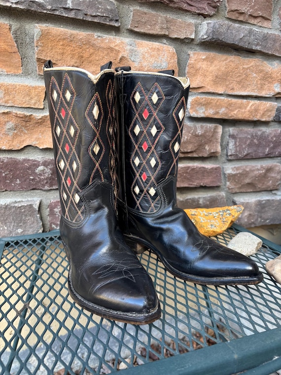 1950s Vintage Acme Cowboy Boots: Diamond Inlay, Women's 6.5, Cloth