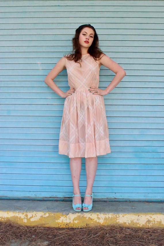 50s Checkered Pale Pink Dress/ L'Aiglon 50s Day D… - image 8