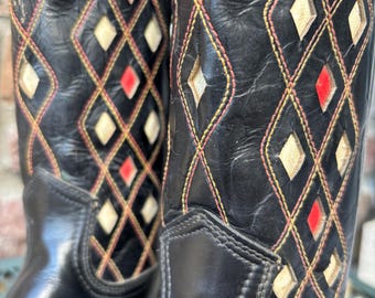 1950s Cloth Tab Acme Diamond Inlay Cowboy Boots/ Women's 50s