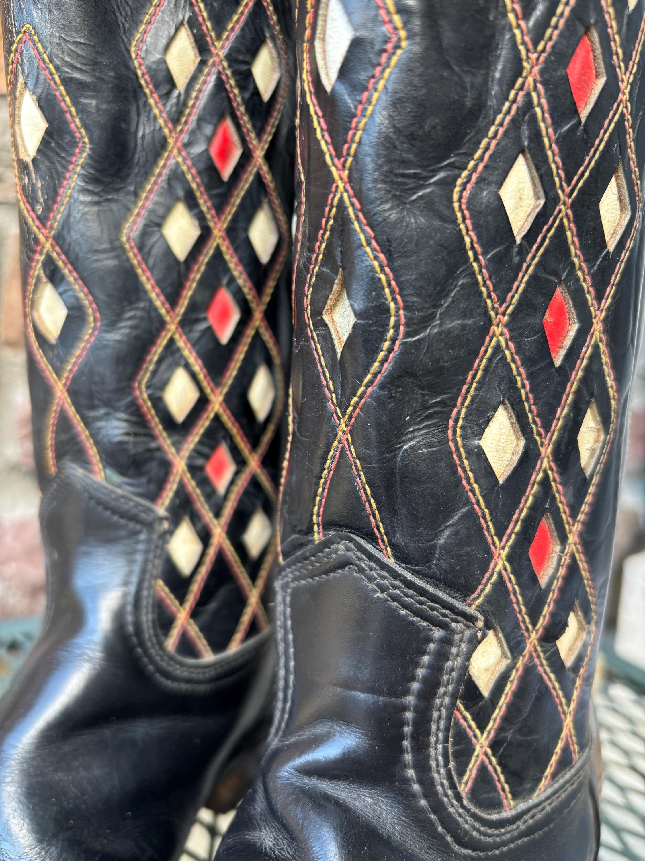 1950s Vintage Acme Cowboy Boots: Diamond Inlay, Women display picture 3