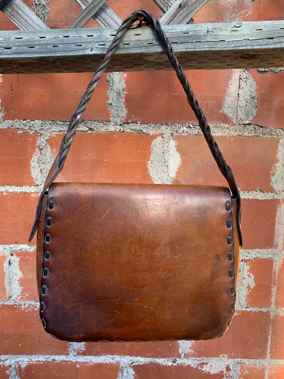 70s Leather Boho Purse/ Mexican Tooled Leather Pu… - image 4