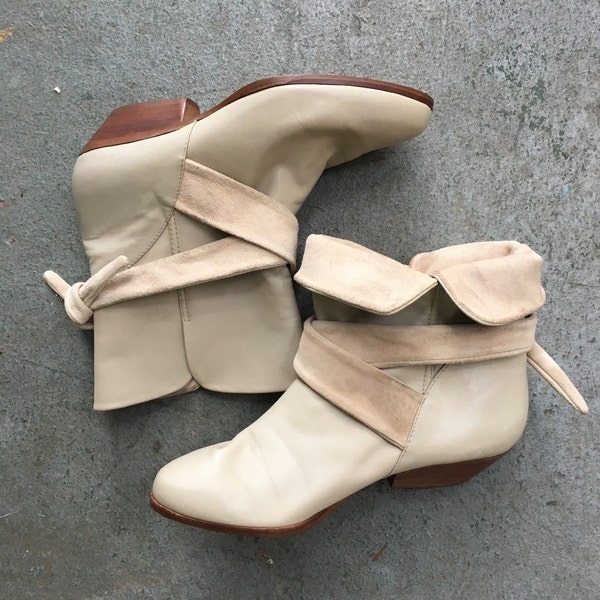 Vintage Stiefeletten / Vintage Dingos / umklappen, Stiefel / Ankle Booties Creme / kurze Wildleder Stiefel / Stapeln Ferse / hellgrau Stiefel / Short Boots / 6