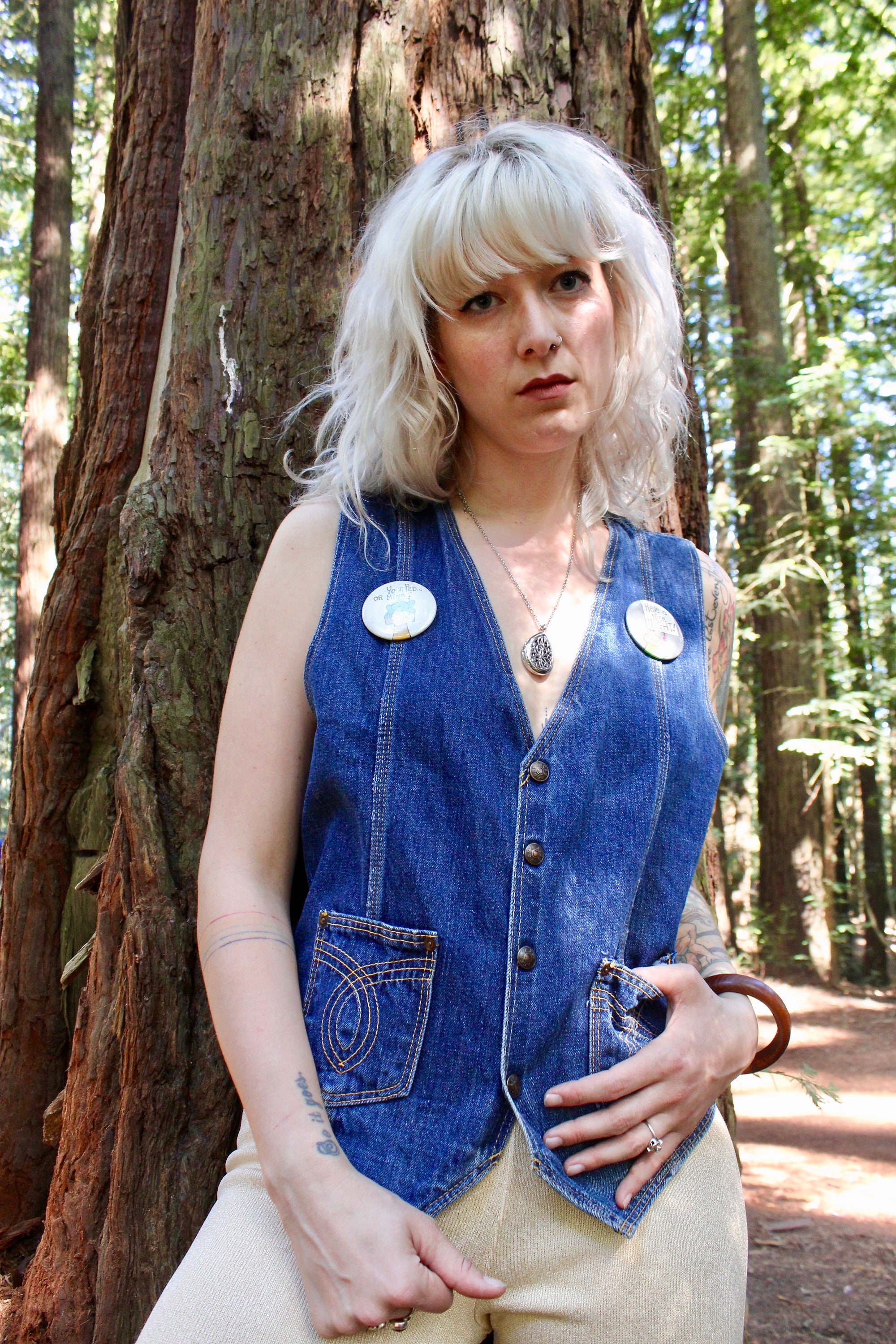 70s Easy Aces Western Denim Vest/ Vintage Denim Snap Front