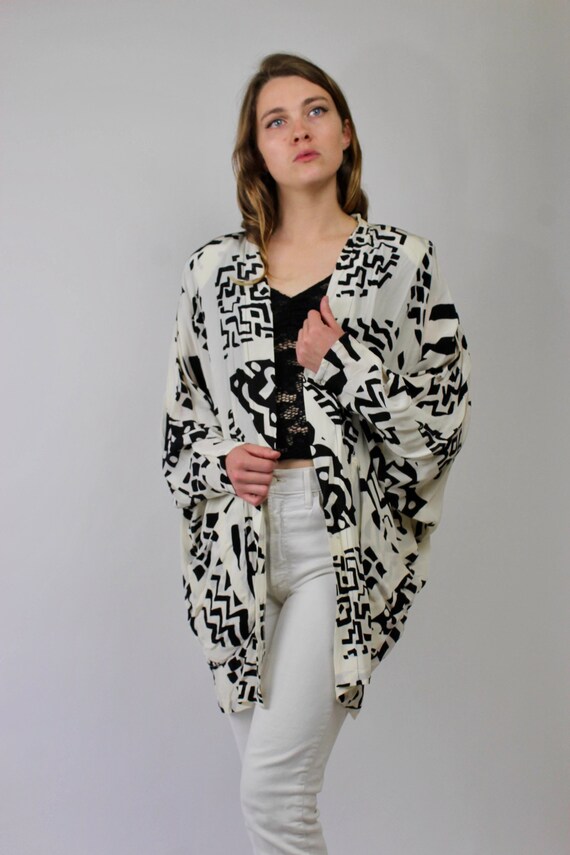 80s Black and White Oversized Blazer/ Silky Oversi