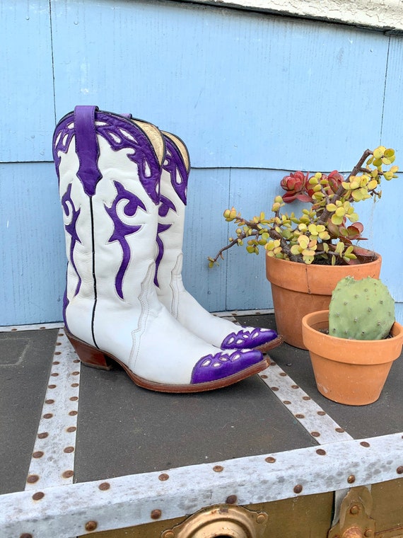 purple and white cowboy boots