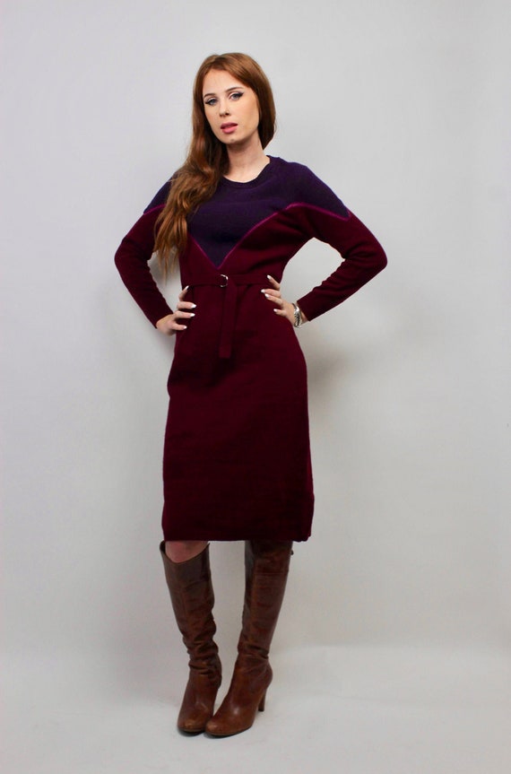 Vintage Sweater Dress/ Purple Sweater Dress/ Block
