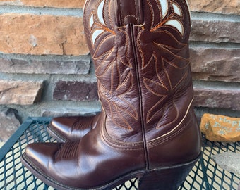 Vintage Pee Wee Nocona Cowboy Boots: 50s Leather Inlays, Size 6