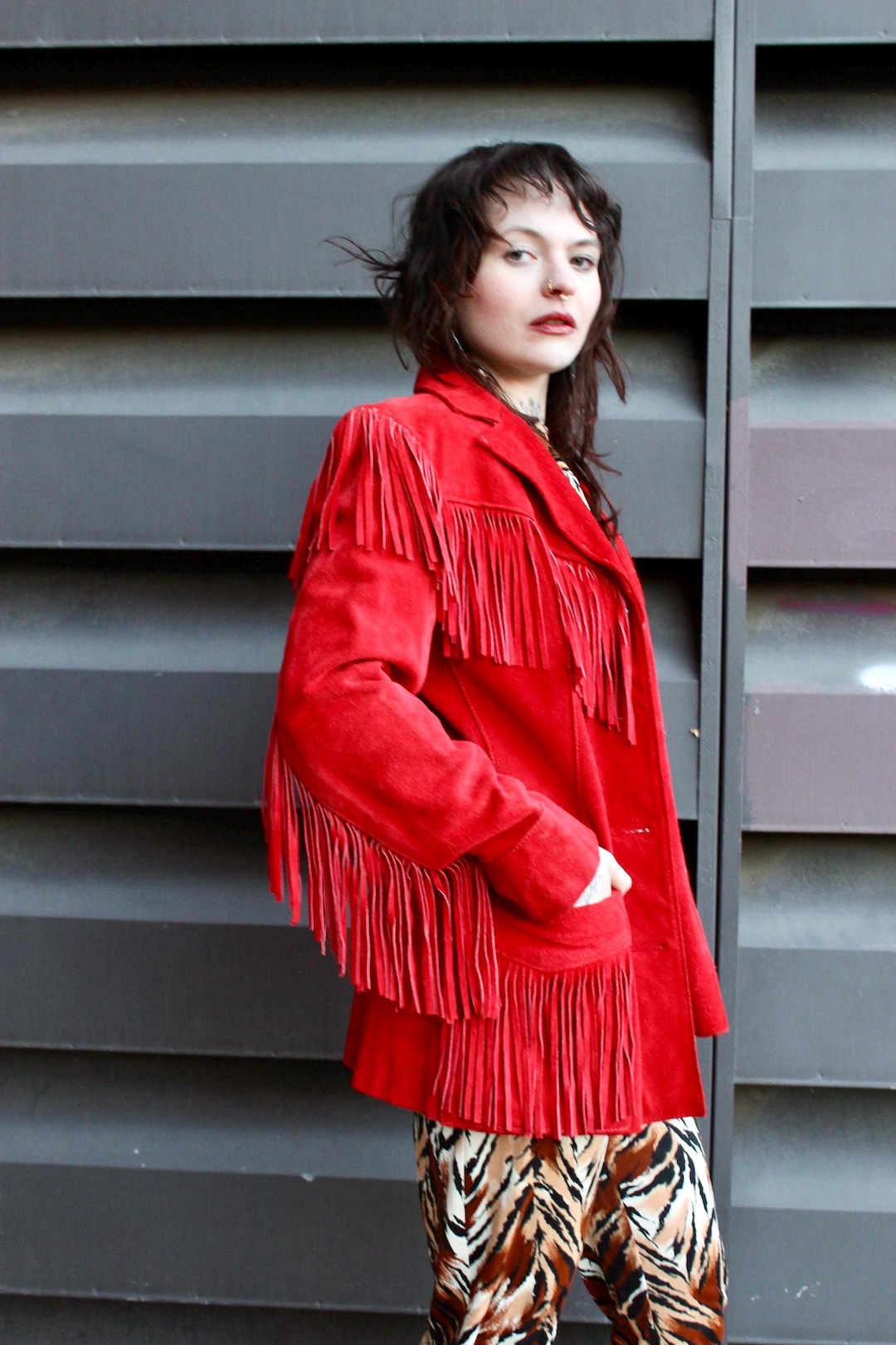 70s Red Suede Fringe Leather Jacket: Women's XS/S Boho Coat - Etsy
