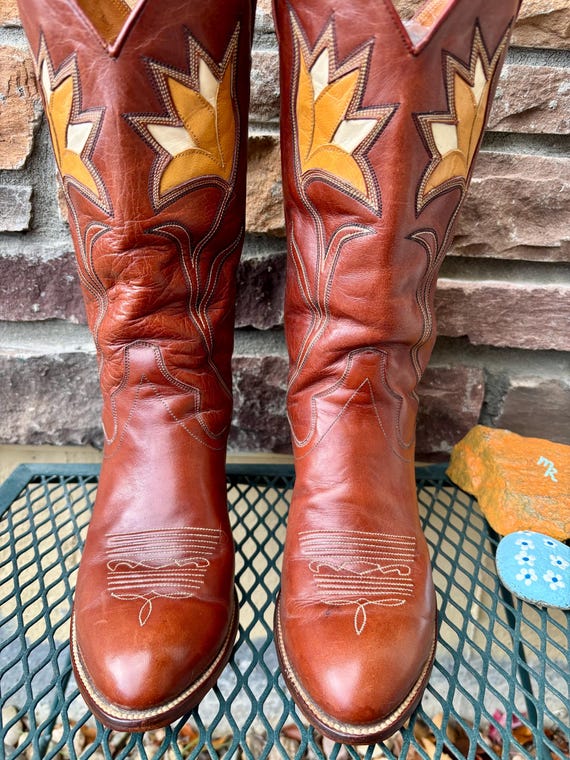 1970s Inlay Tulip Design Rust Dan Post Cowboy Boo… - image 19