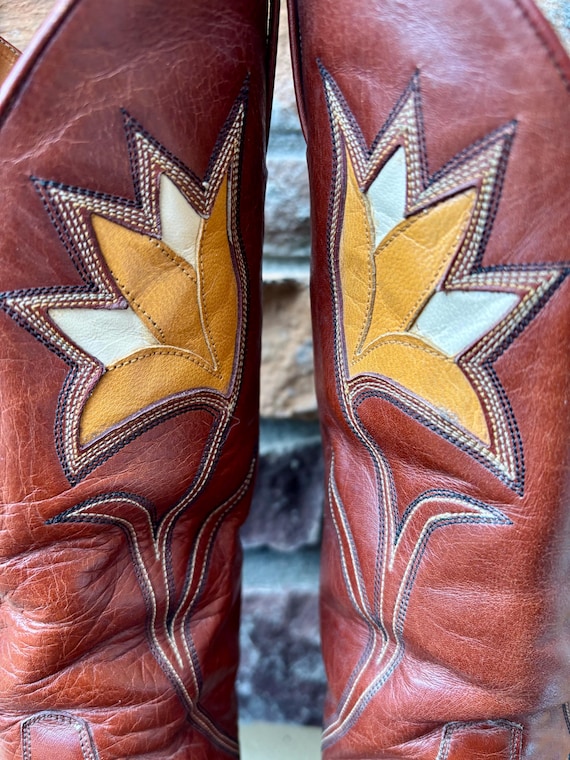 1970s Inlay Tulip Design Rust Dan Post Cowboy Boo… - image 4