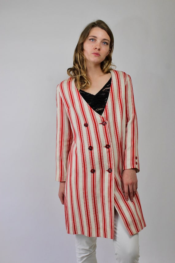 60s Gay Gibson Striped Overcoat/ Double Breasted … - image 2