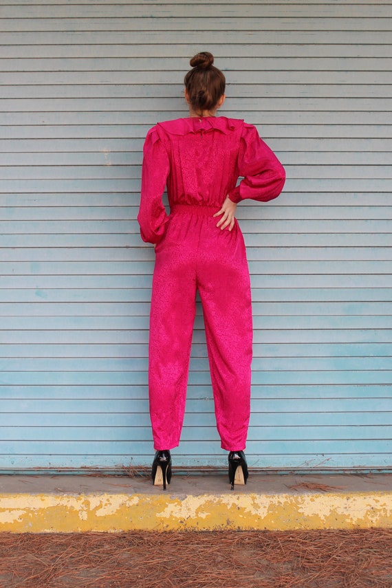 80s Silk Straight Leg Jumpsuit/ Hot Pink Jumpsuit… - image 6