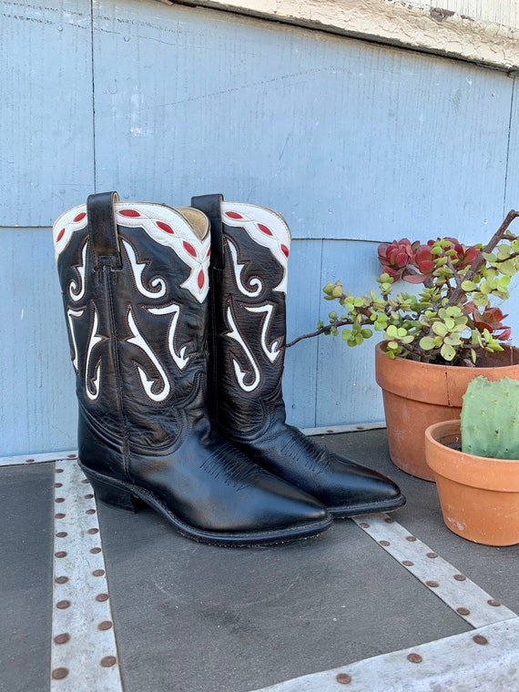 Vintage Acme Inlay Cowboy Boots/ Red and White Inl
