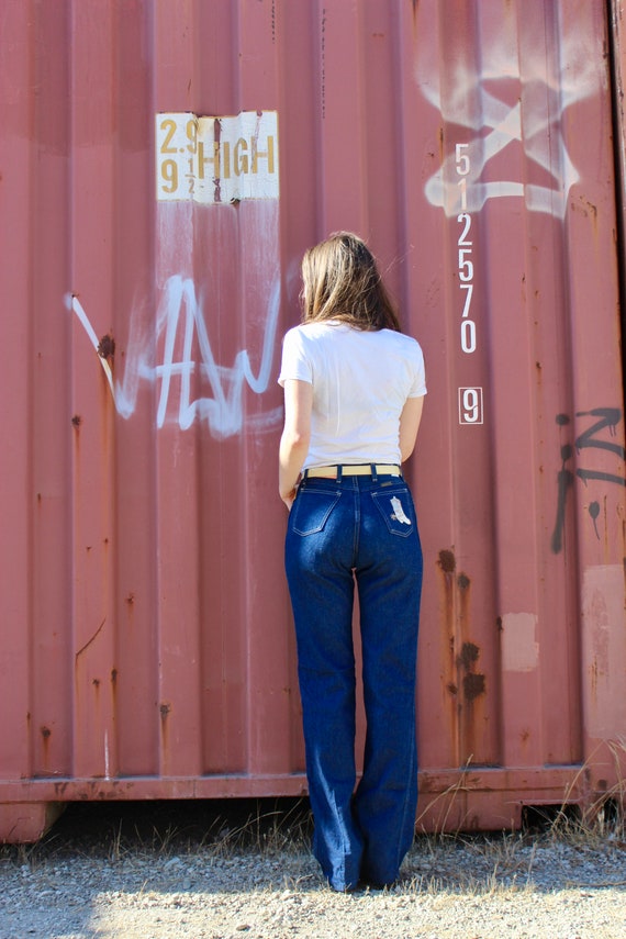 70s Maverick Jeans: Vintage Dark Wash With Cowboy Boot Patch - Etsy