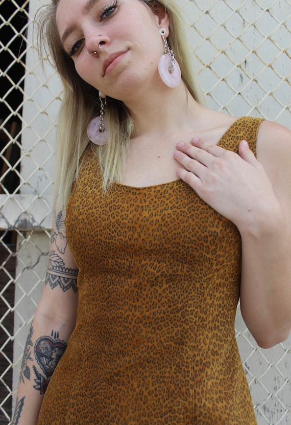 80s Suede Leopard Print Mini Dress/ I Magnin Sued… - image 3