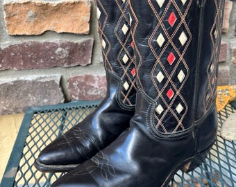 1950s Cloth Tab Acme Diamond Inlay Cowboy Boots/ Women's 50s