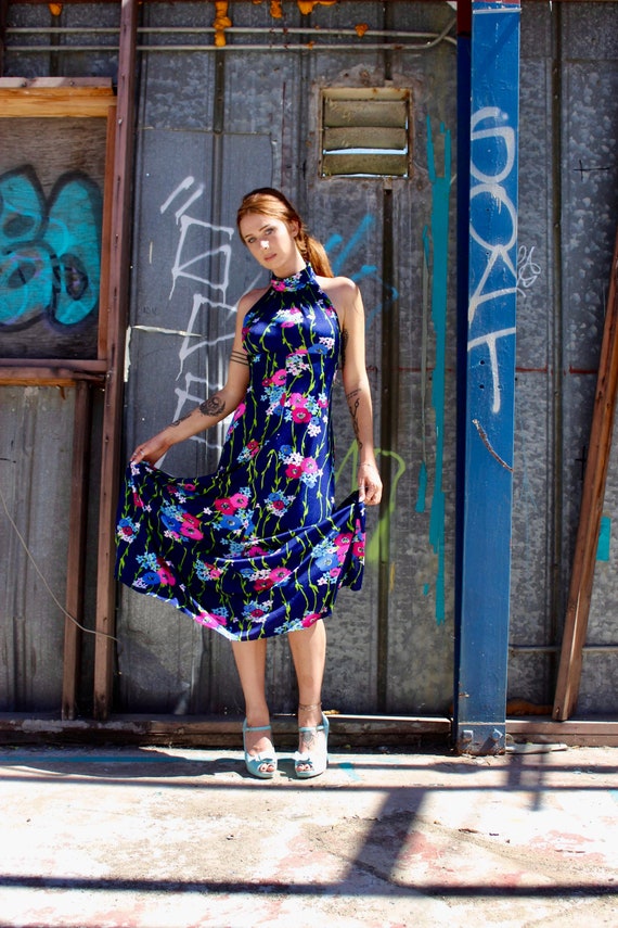 60s Flower Print Dress/ Vintage Flower Print Dress