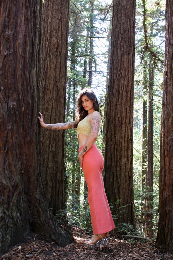 70s Peach Bell Bottom Pants/ 70s Wool Bell Bottoms/ P… Gem