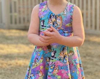 Twirling Bow Back Blue Healer Dog Dress, two color options