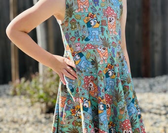 Twirling Bow Back Blue Healer Dog Dress, two color options