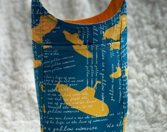 Drink Sling, H2O2go, water carrier, cross body, Submarine, yellow and blue, Beetles lyrics with slip pocket