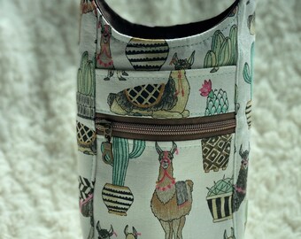 Drink Sling, H2O2go, water carrier, Llama with plants, with zipper and slip pocket
