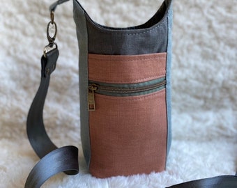 Drink Sling, H2O2go, water drink carrier, Linen, with zipper pocket
