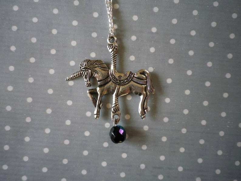 Necklace long merry-go-round Unicorn metal silver image 1