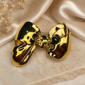 Vintage Monet Gold Tone Bow Brooch Large Statement Ribbon Pin Signed Designer