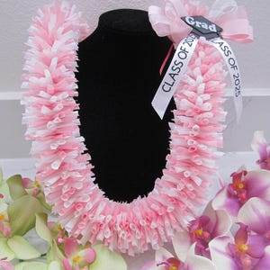 Hyacinth ribbon lei in pink, purple and white for 2025 graduations