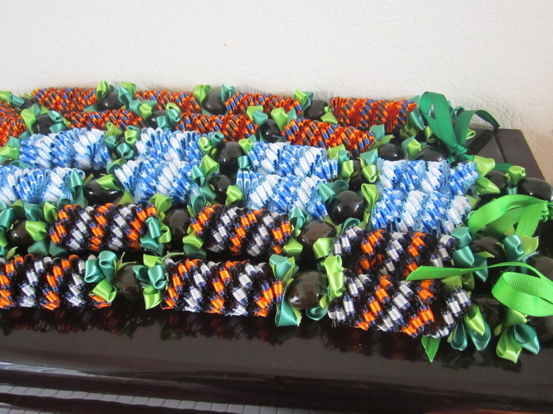 Deluxe Cigar Hawaiian Satin Ribbon Lei in Orange Blue White Etsy
