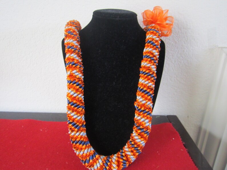 Kika cigar Hawaiian Satin Ribbon Lei in Gold, Burgundy, Black, Navy