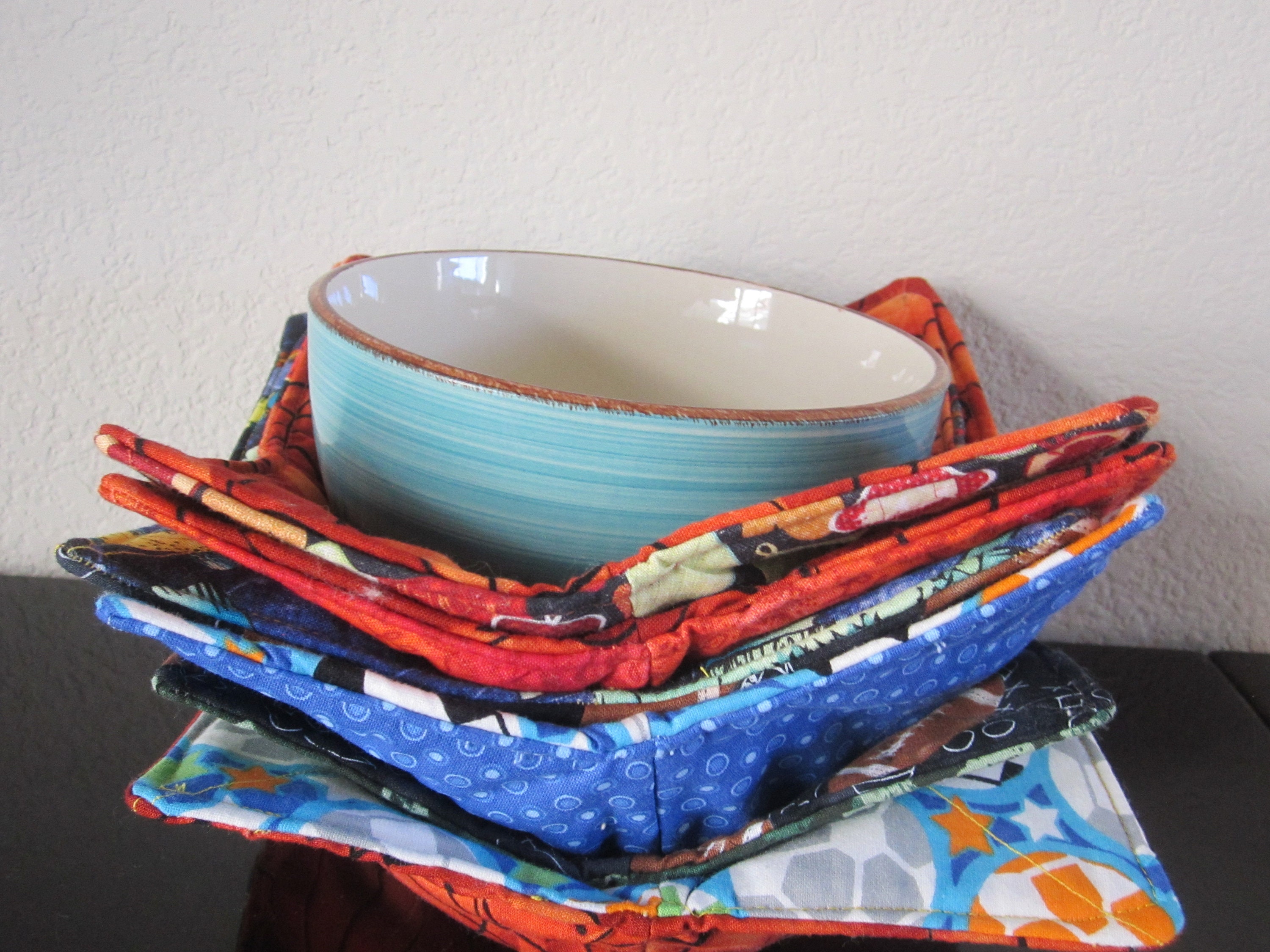 Bowl Cozies for Microwave Set of 6, Handcrafted & Quilted Bowl