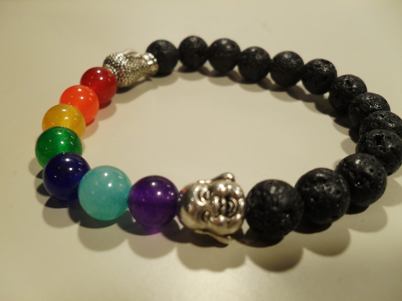 buddha wrist mala chakra gemstone bracelet beaded bracelet Essential oil diffuser healing stones Lava rock bracelet aromatherapy