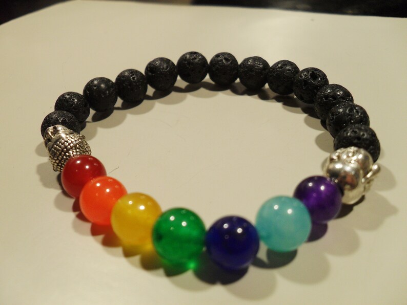buddha wrist mala chakra gemstone bracelet beaded bracelet Essential oil diffuser healing stones Lava rock bracelet aromatherapy