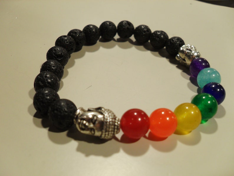 buddha wrist mala chakra gemstone bracelet beaded bracelet Essential oil diffuser healing stones Lava rock bracelet aromatherapy
