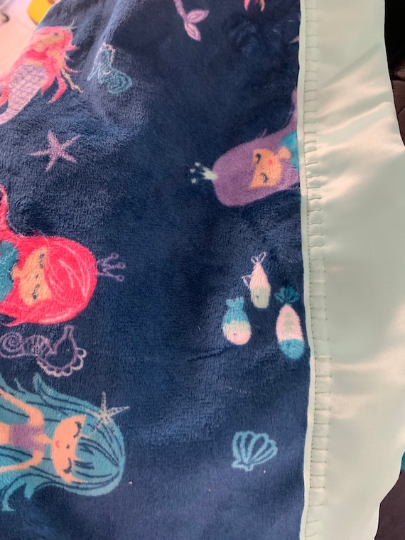 Mermaid minky and satin 30 x 35 baby blanket