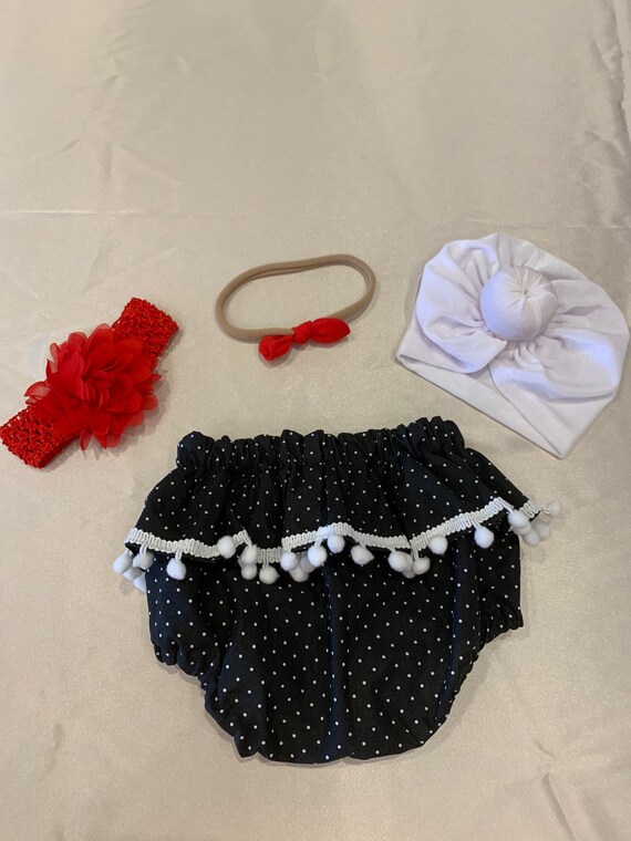 Black and white polka dot ruffle bloomers