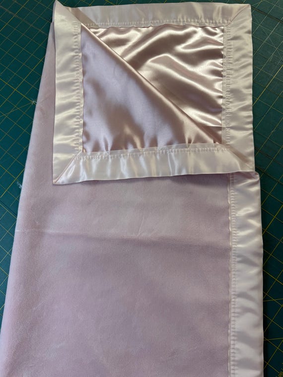 FREE embroidery Rosewater pale pink flat minky and satin baby blanket