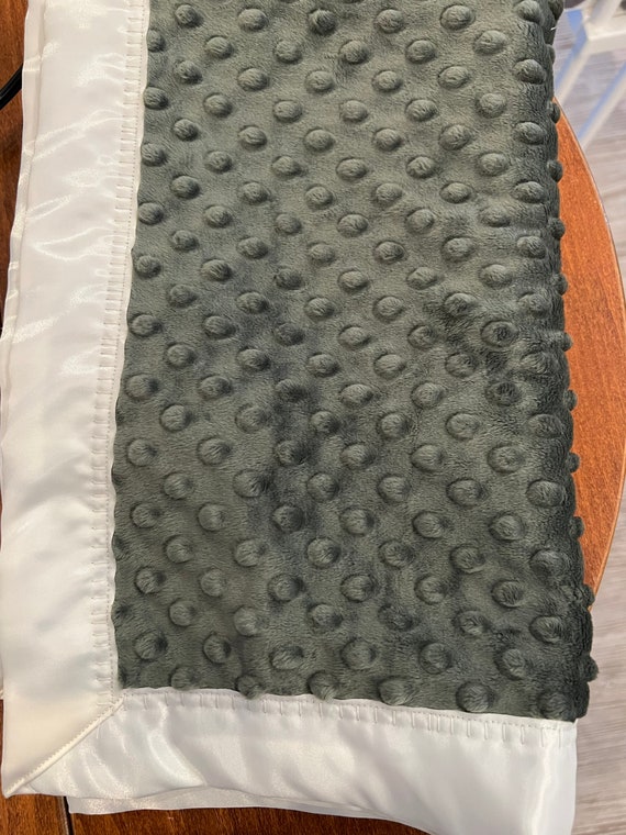 30 x 35 Hunter green and ivory minky and satin baby blanket and FREE embroidery