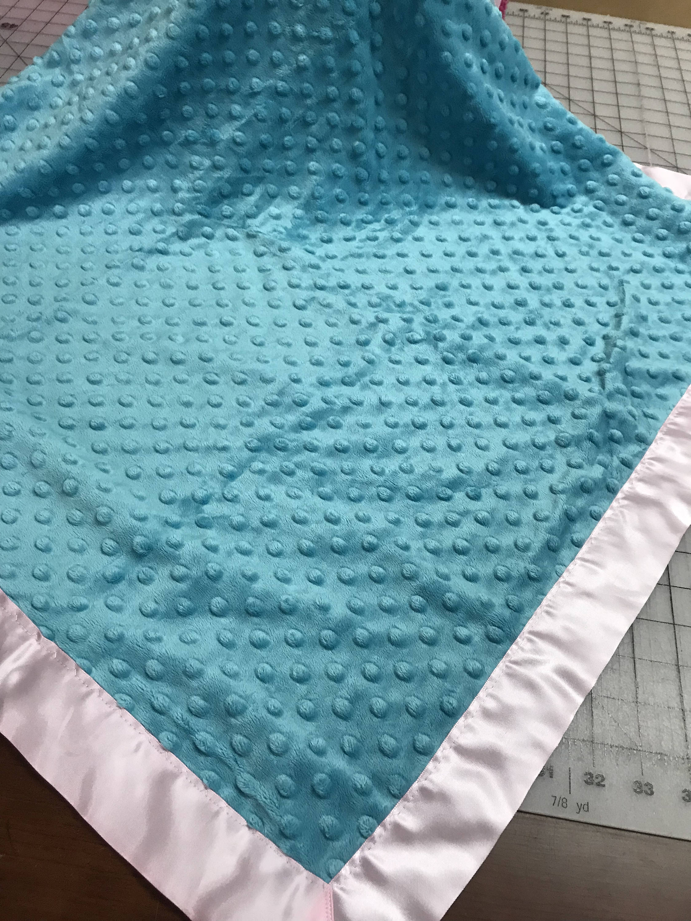 minky dot blanket with satin backing