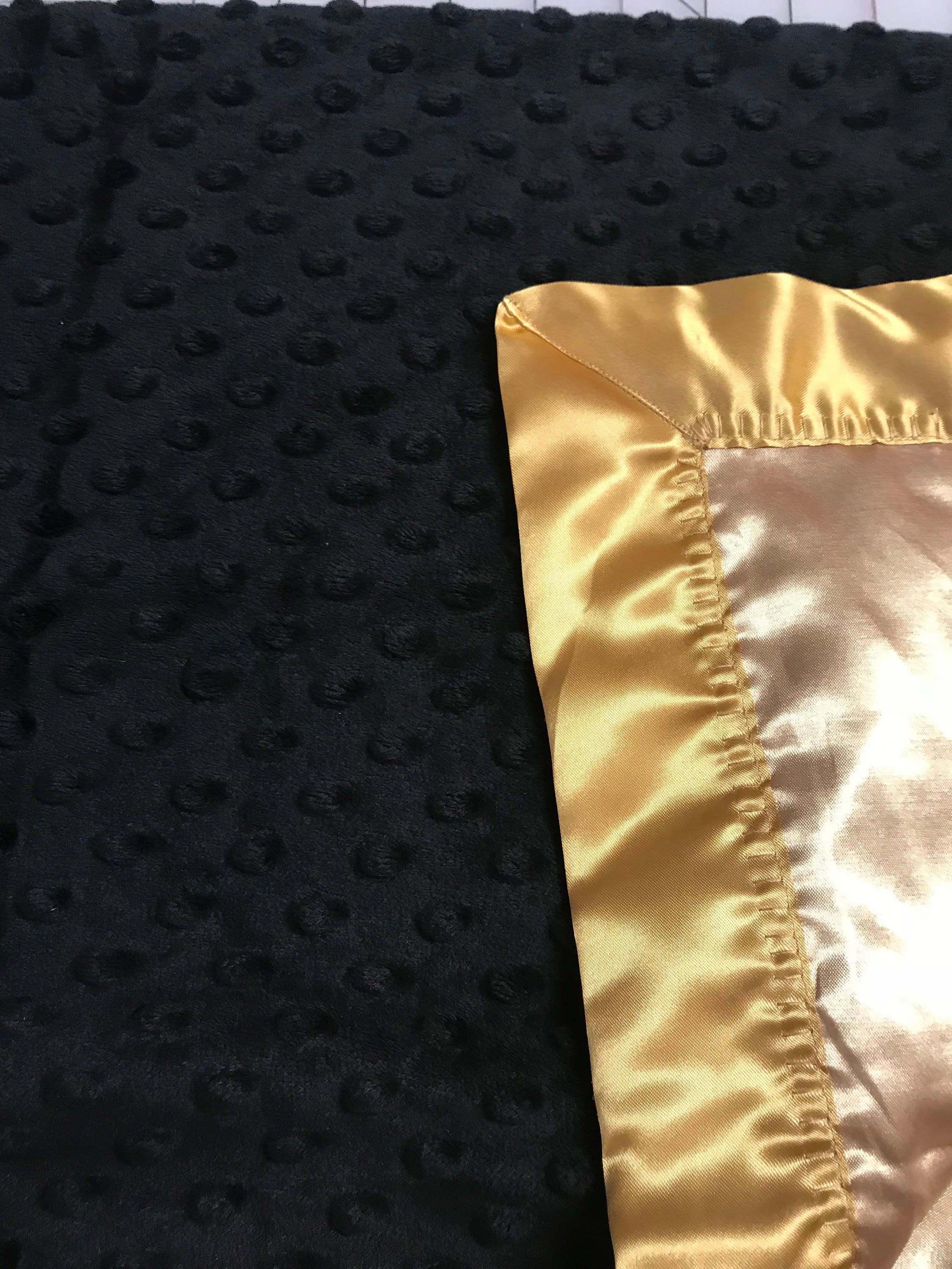 30 x 34 black and gold minky and satin baby blanket