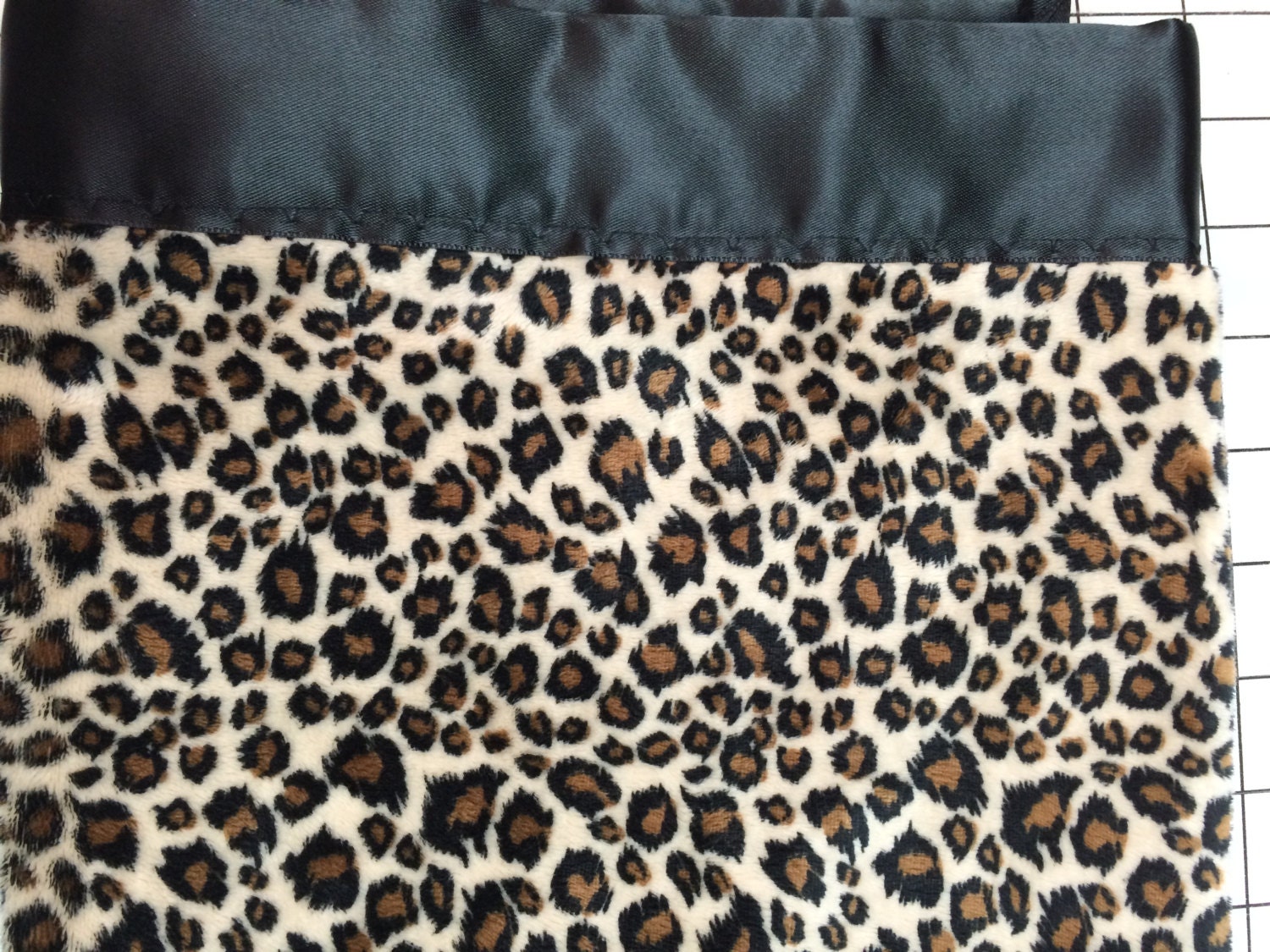 Minky cheetah 30 x 35 baby car seat blanket with gold satin backing and black binding