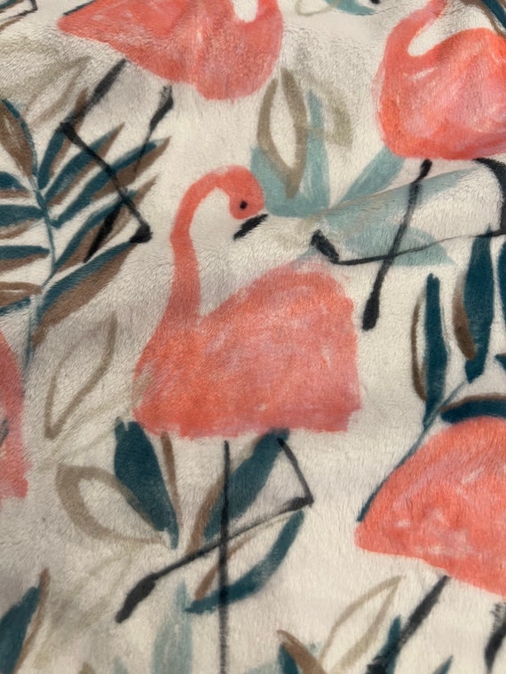 Flamingos double minky with satin edge 30 x 35 baby blanket with FREE embroidery