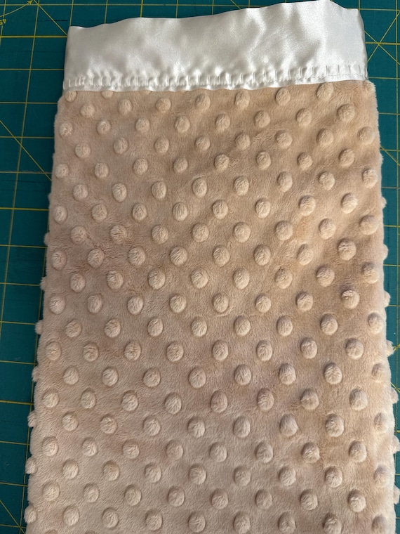 Camel minky blanket with champagne satin backing and binding 30 x 35 and FREE embroidery