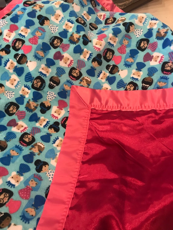 Princesses minky and hot pink satin baby blanket 30 x 35